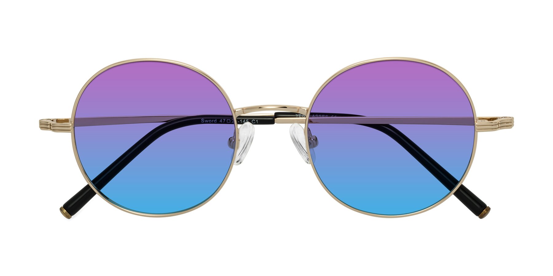 Folded Front of Sword in Light Gold with Purple / Blue Gradient Lenses