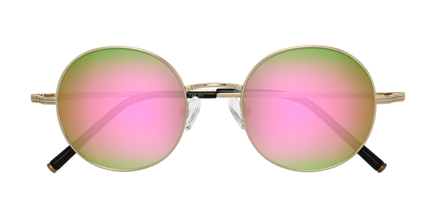 Folded Front of Sword in Light Gold with Pink Mirrored Lenses