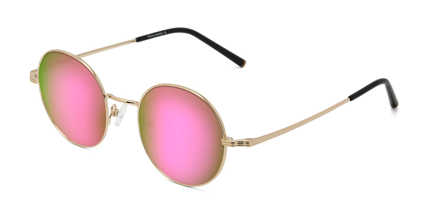 Angle of Sword in Light Gold with Pink Mirrored Lenses