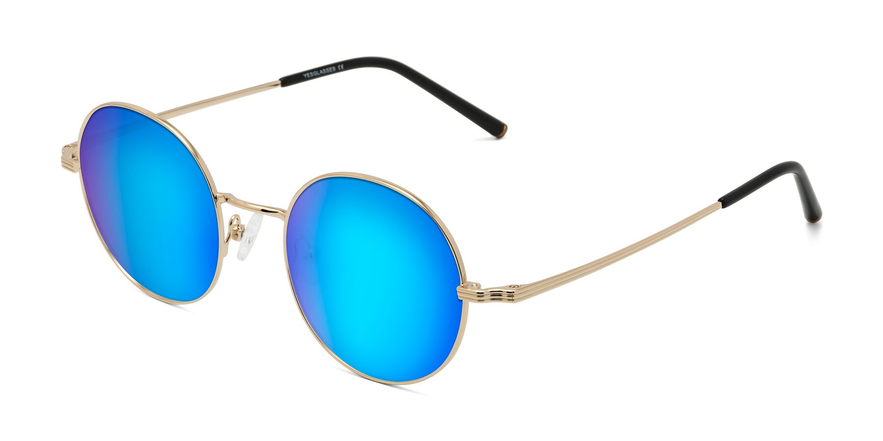 Angle of Sword in Light Gold with Blue Mirrored Lenses