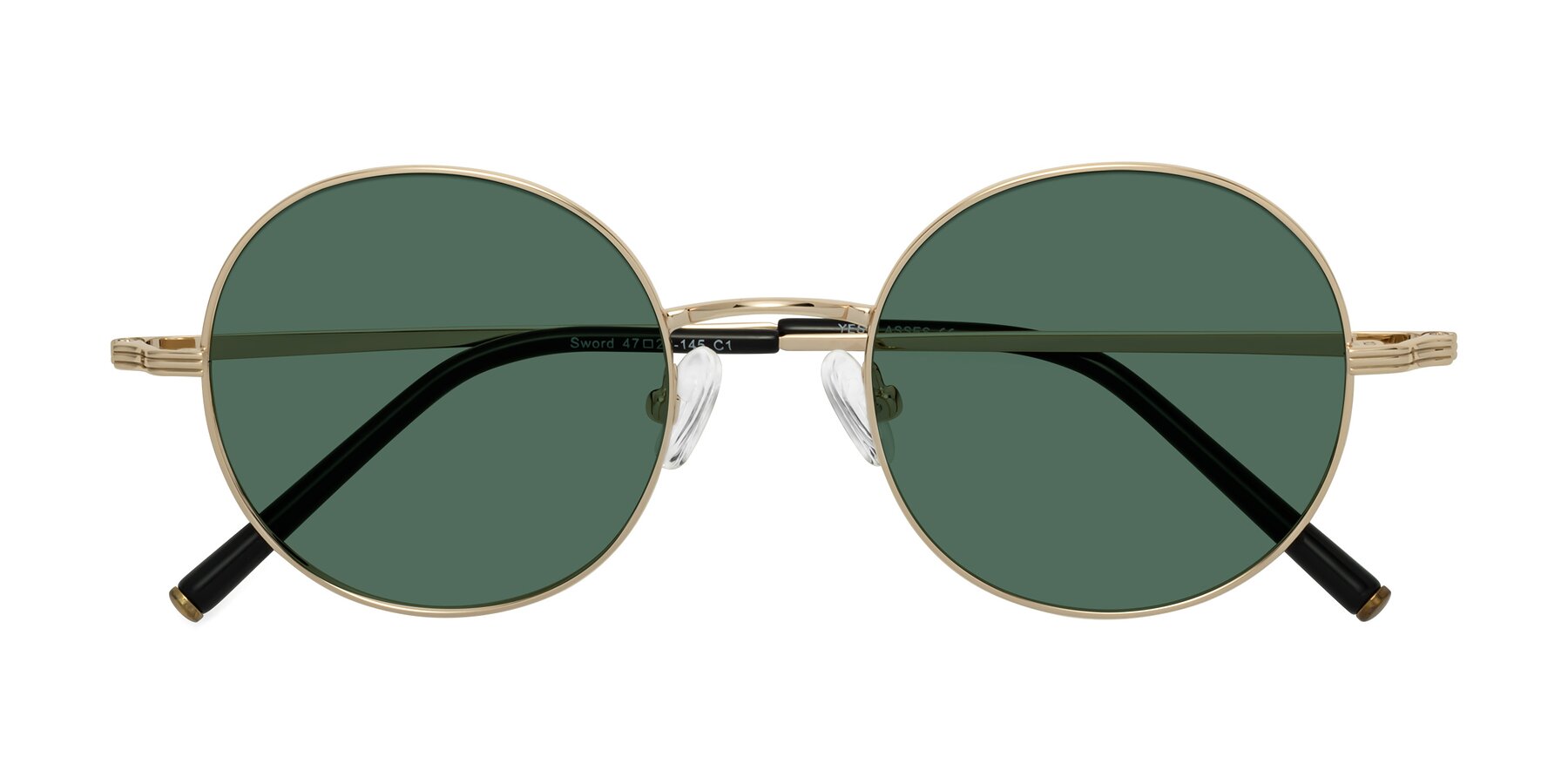 Folded Front of Sword in Light Gold with Green Polarized Lenses