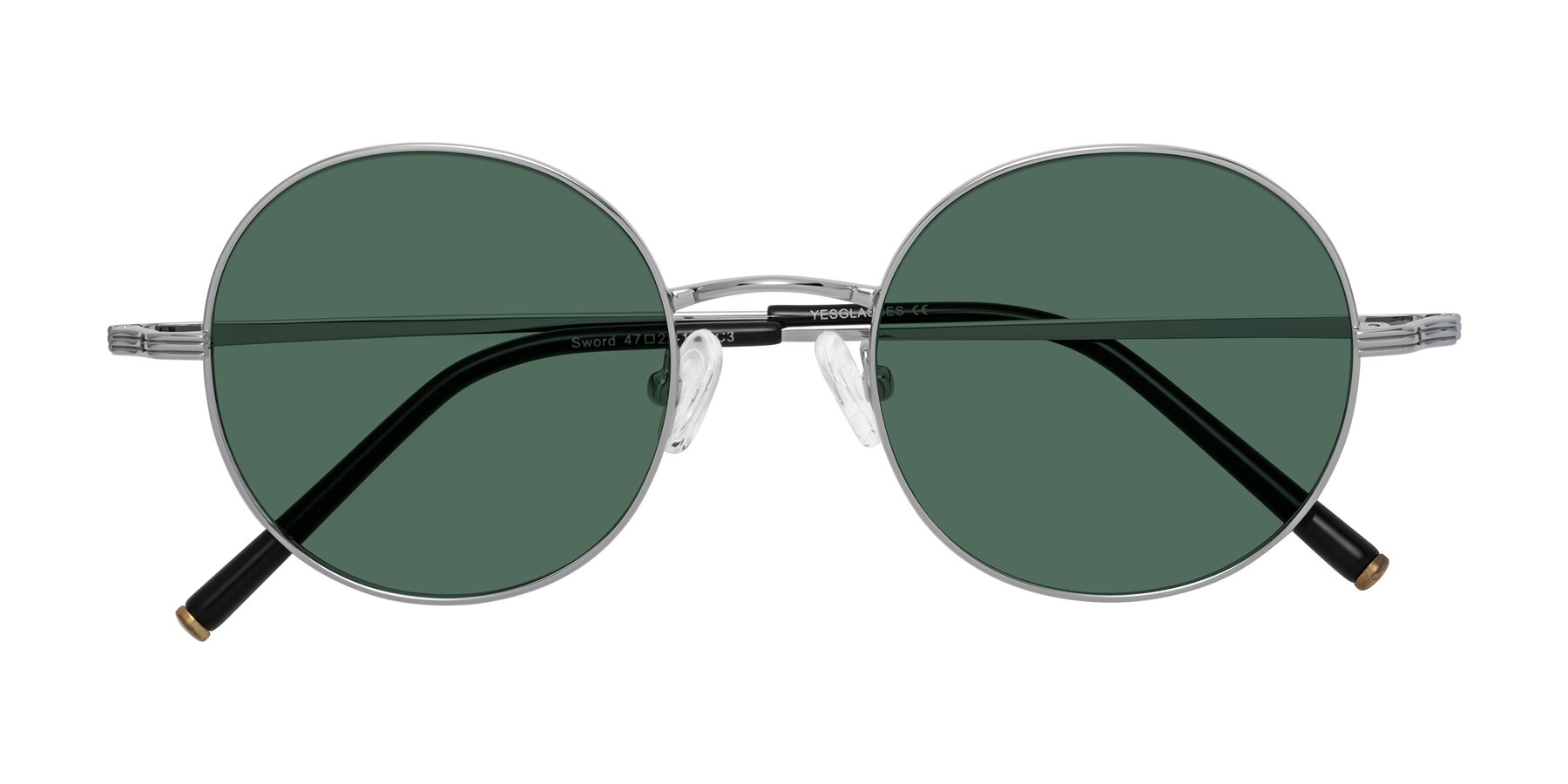 Folded Front of Sword in Silver with Green Polarized Lenses