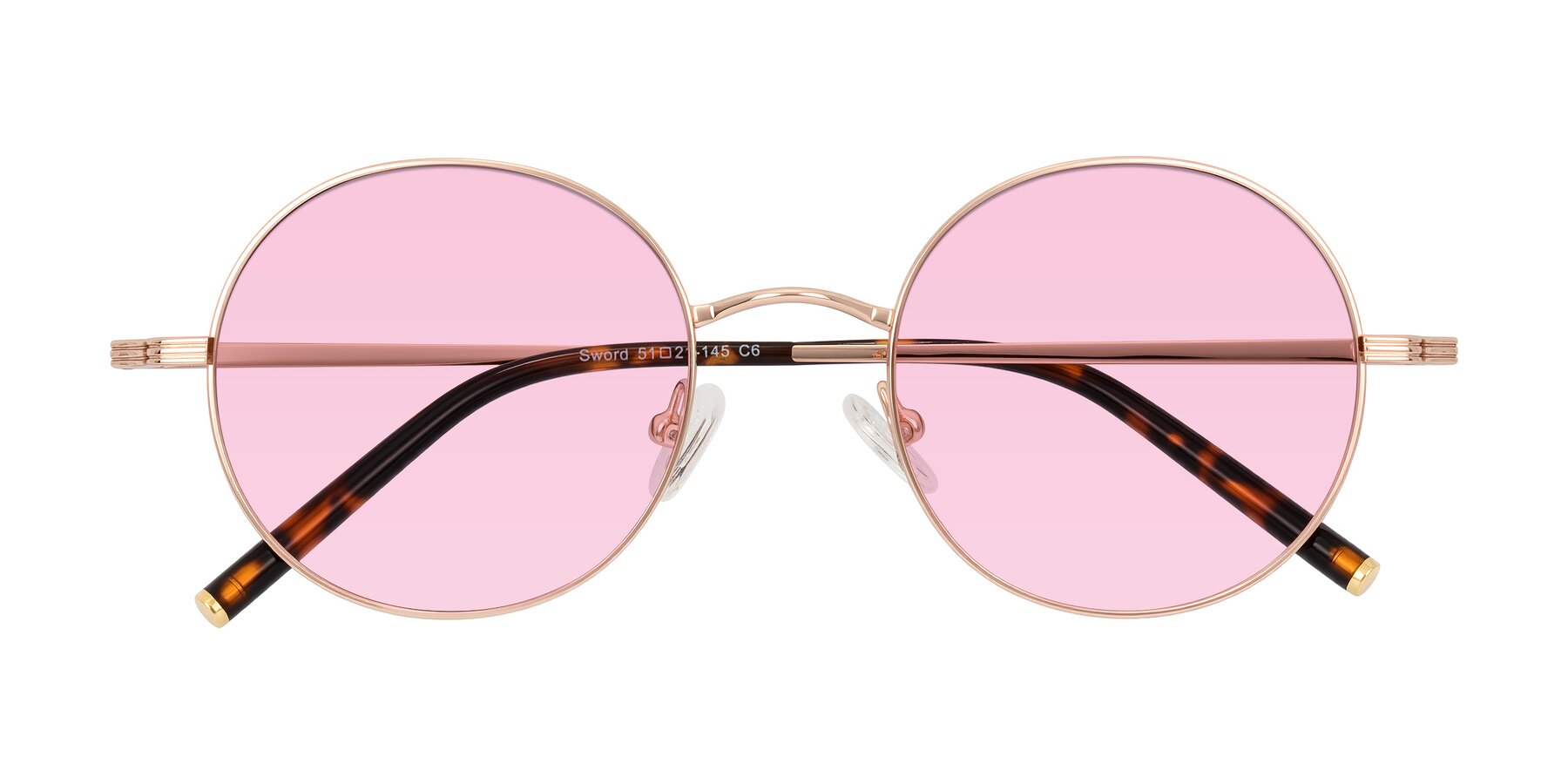 Folded Front of Sword in Rose Gold/Tortoise with Light Pink Tinted Lenses
