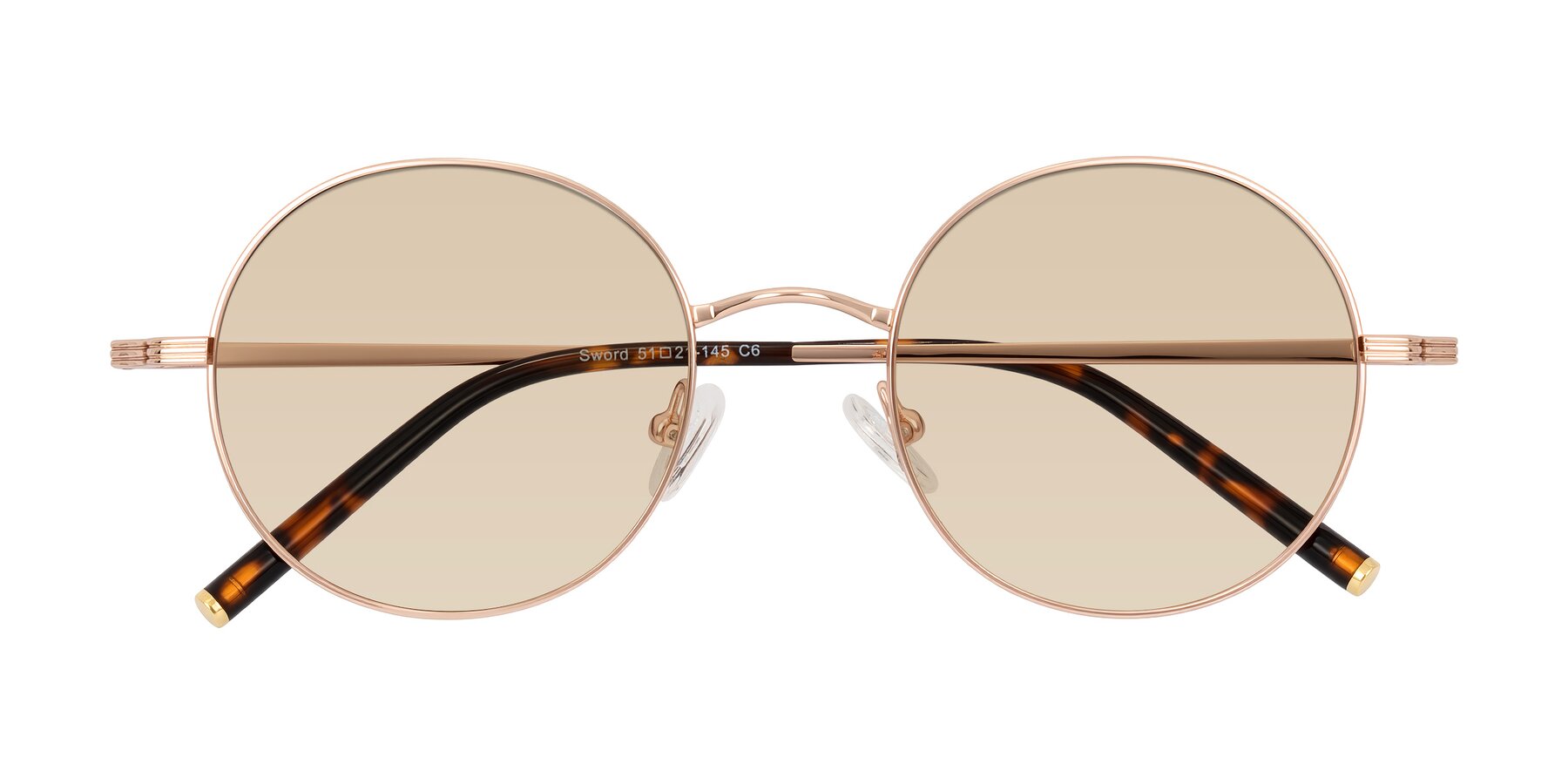 Folded Front of Sword in Rose Gold/Tortoise with Light Brown Tinted Lenses
