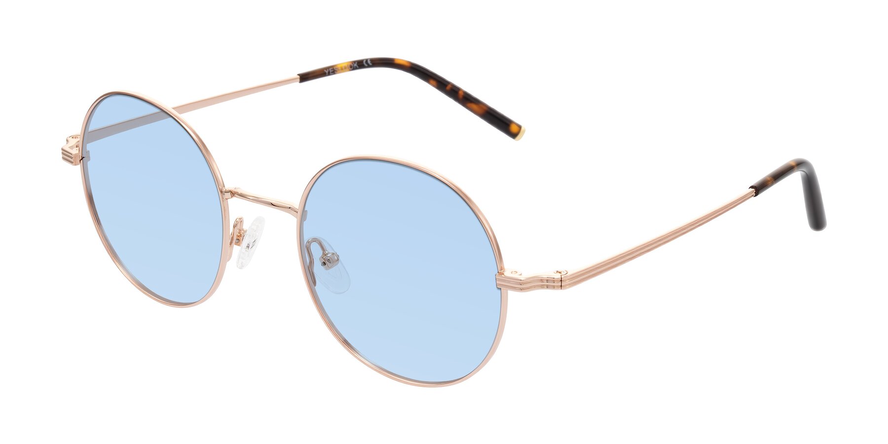 Angle of Sword in Rose Gold/Tortoise with Light Blue Tinted Lenses