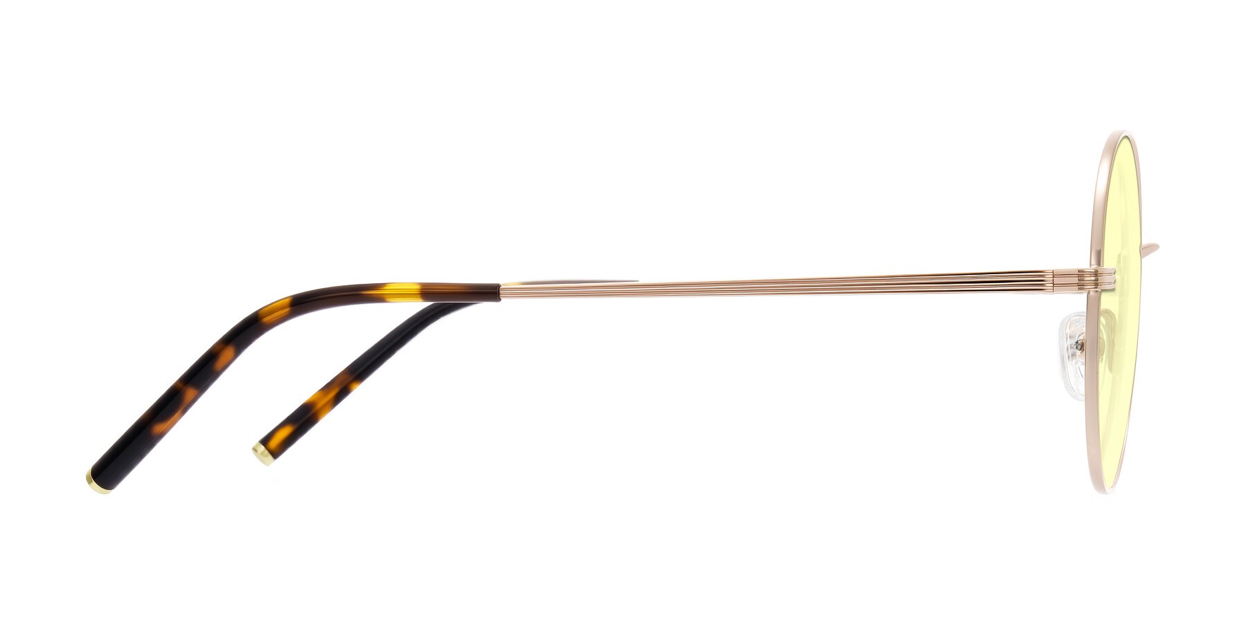 Side of Sword in Rose Gold/Tortoise with Light Yellow Tinted Lenses