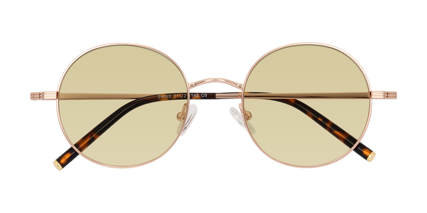 Folded Front of Sword in Rose Gold/Tortoise with Light Champagne Tinted Lenses