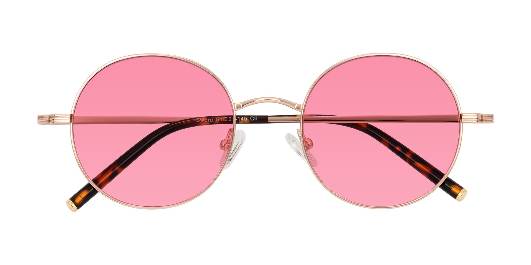 Folded Front of Sword in Rose Gold/Tortoise with Pink Tinted Lenses