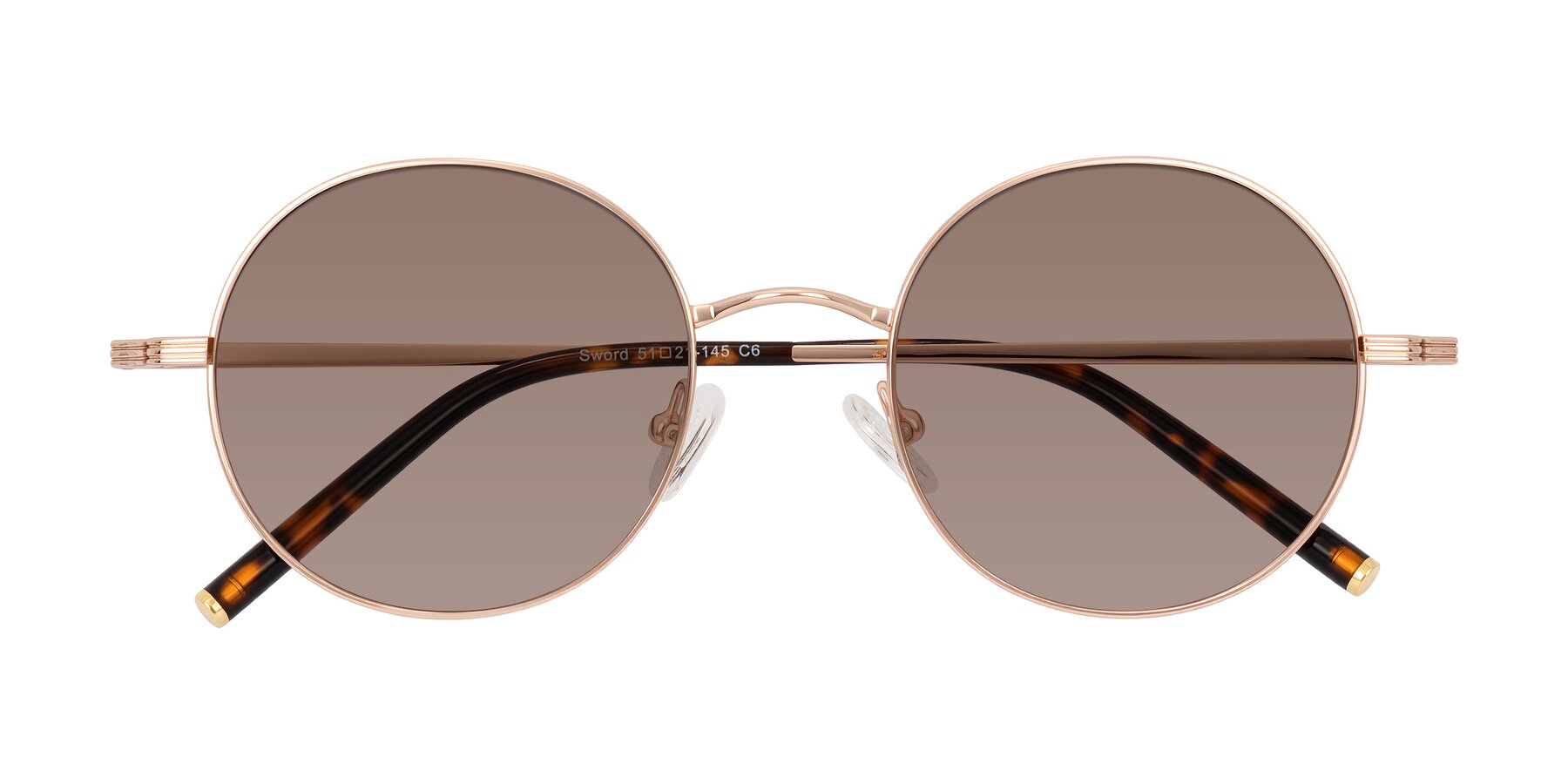Folded Front of Sword in Rose Gold/Tortoise with Medium Brown Tinted Lenses