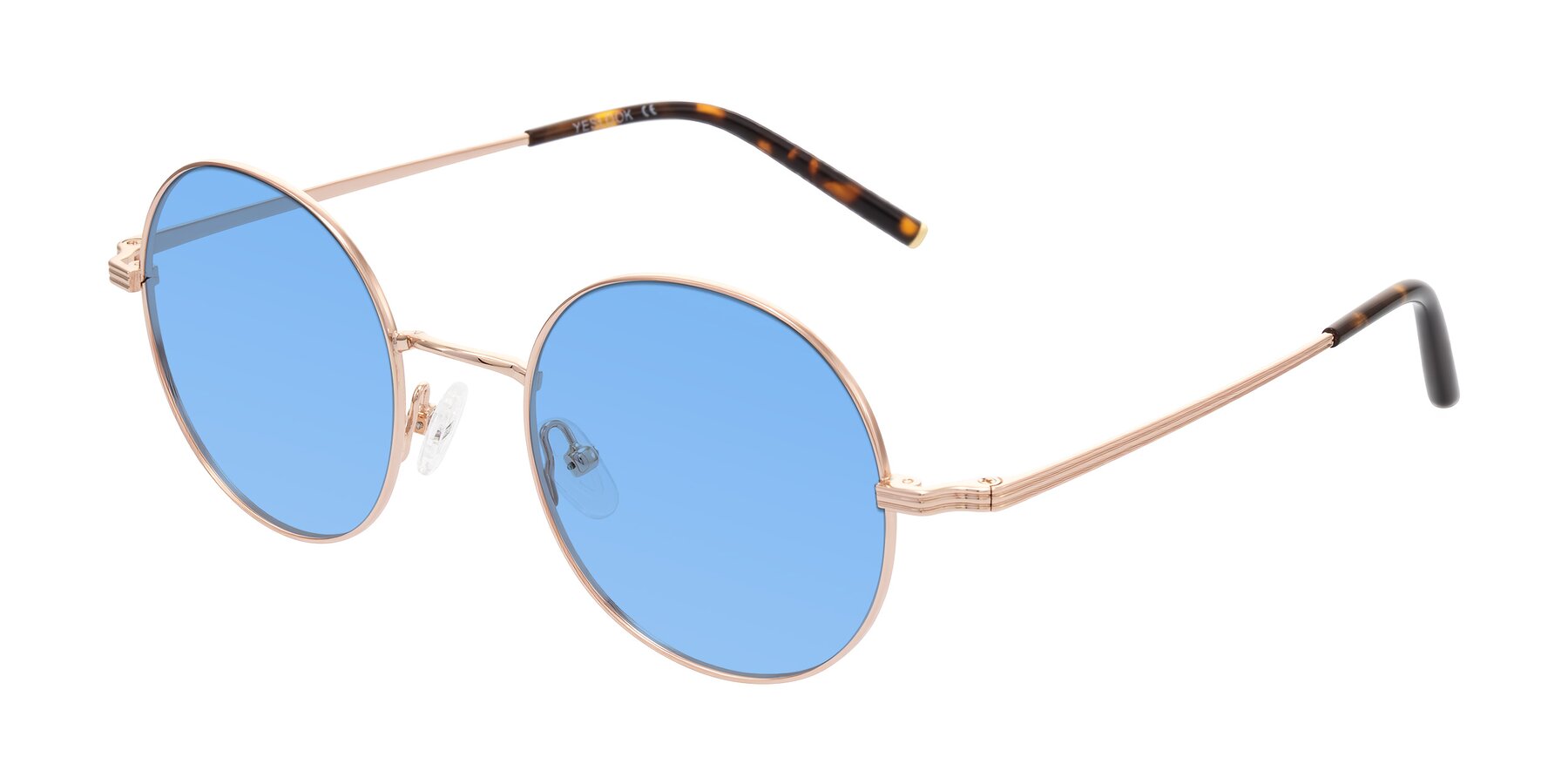 Angle of Sword in Rose Gold/Tortoise with Medium Blue Tinted Lenses