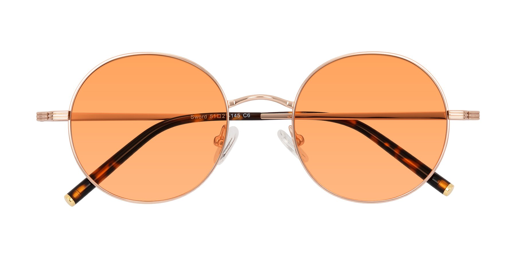 Folded Front of Sword in Rose Gold/Tortoise with Medium Orange Tinted Lenses