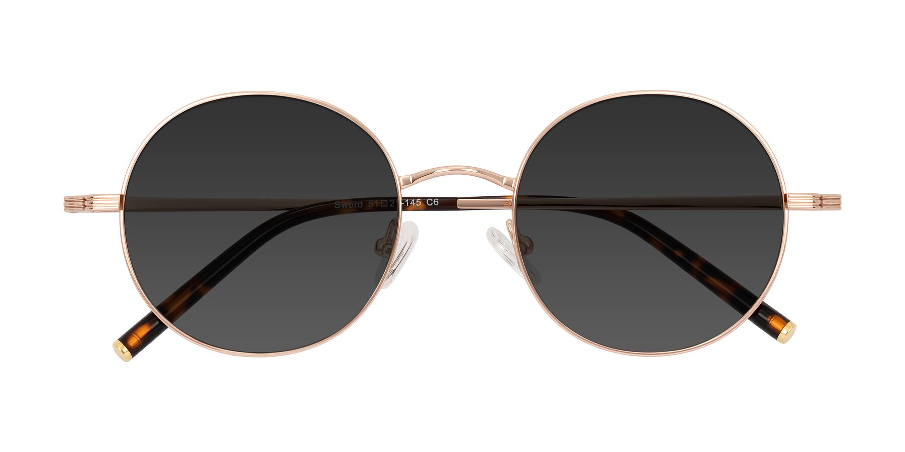 Folded Front of Sword in Rose Gold/Tortoise with Gray Tinted Lenses