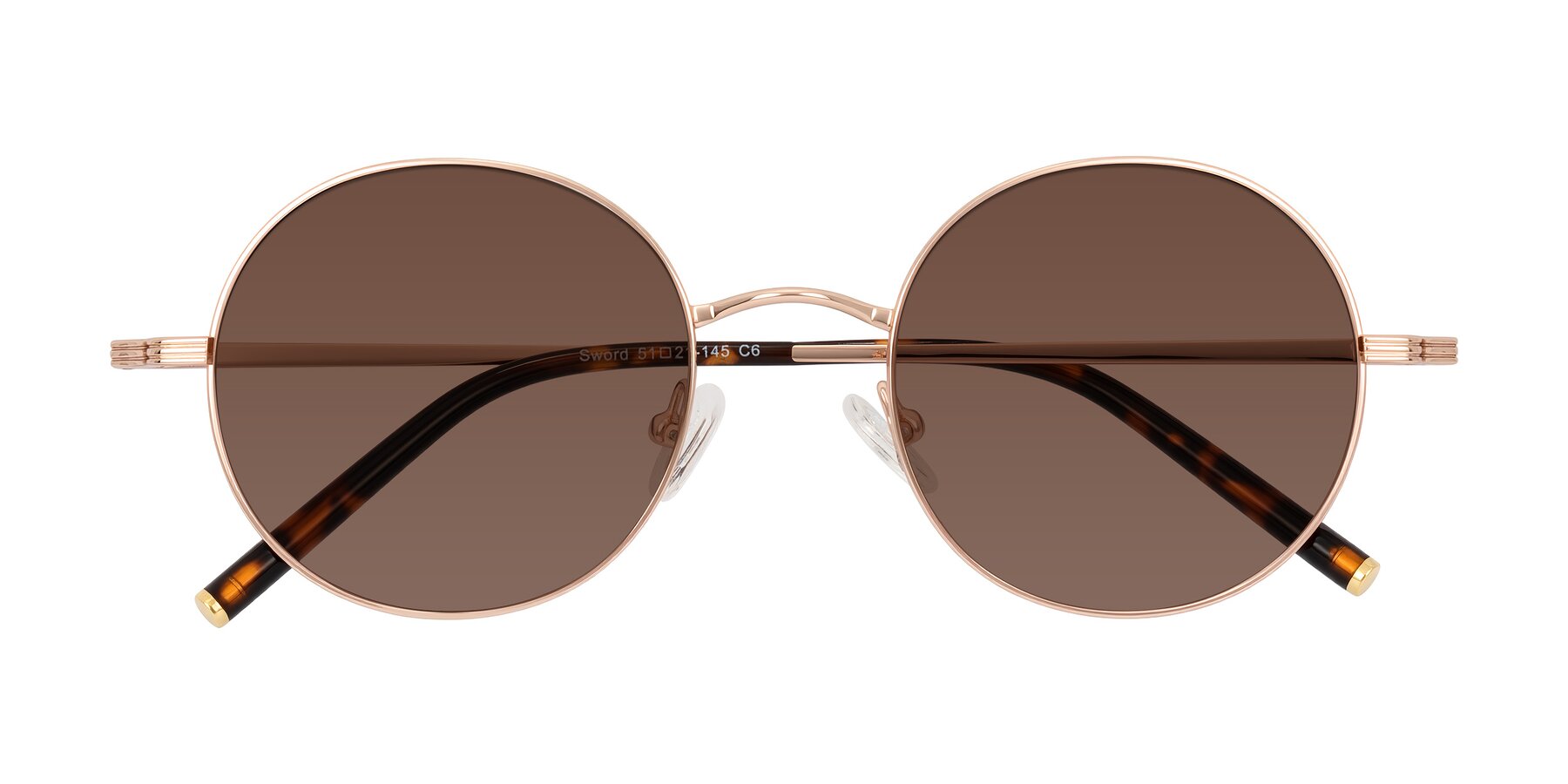 Folded Front of Sword in Rose Gold/Tortoise with Brown Tinted Lenses