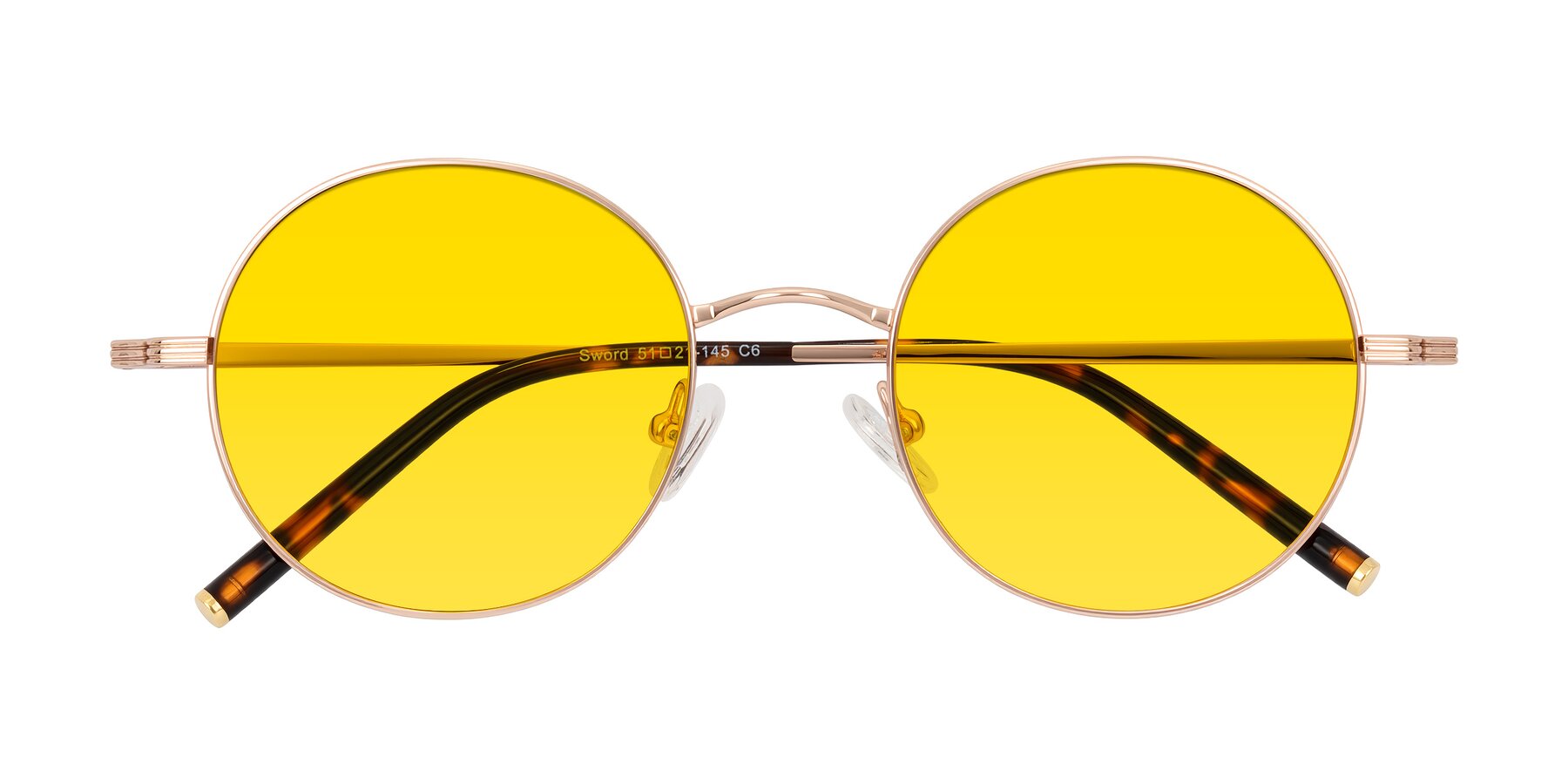 Folded Front of Sword in Rose Gold/Tortoise with Yellow Tinted Lenses