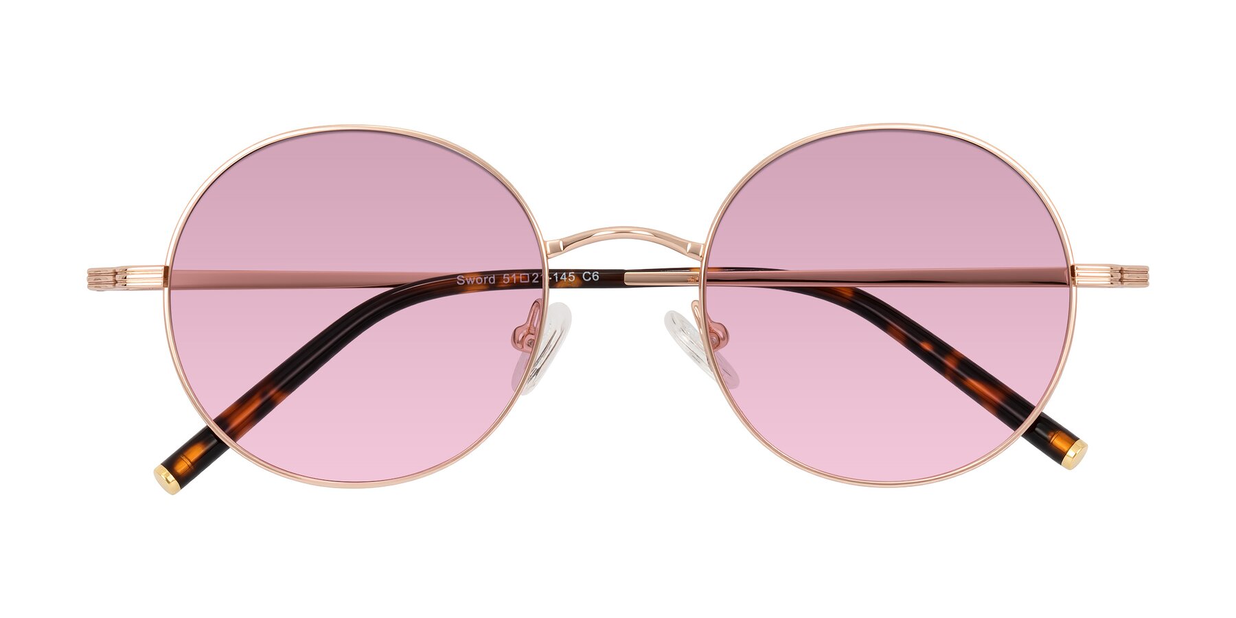 Folded Front of Sword in Rose Gold/Tortoise with Light Wine Tinted Lenses