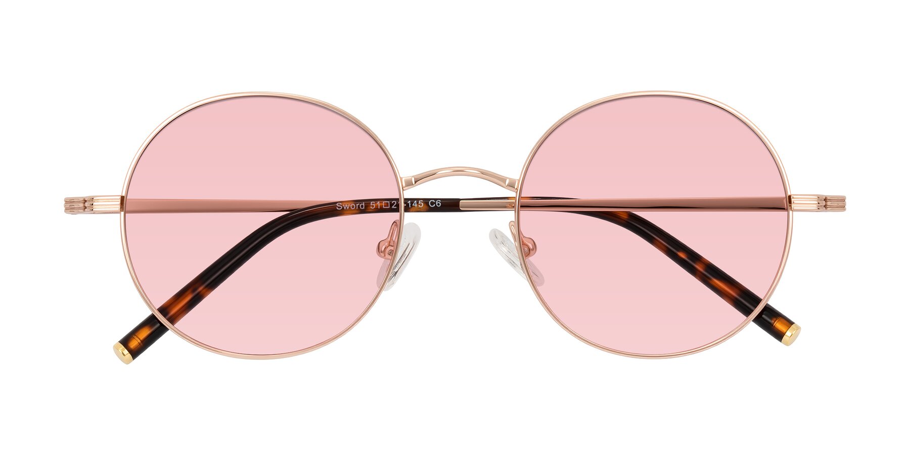 Folded Front of Sword in Rose Gold/Tortoise with Light Garnet Tinted Lenses