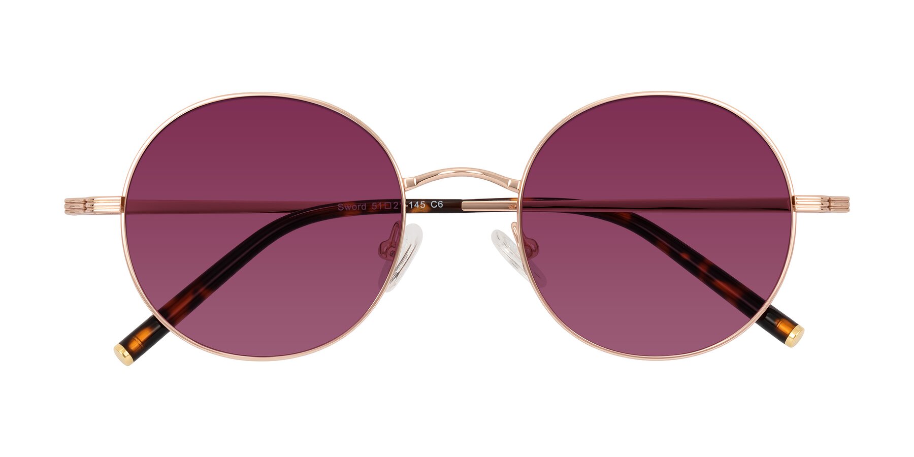 Folded Front of Sword in Rose Gold/Tortoise with Wine Tinted Lenses