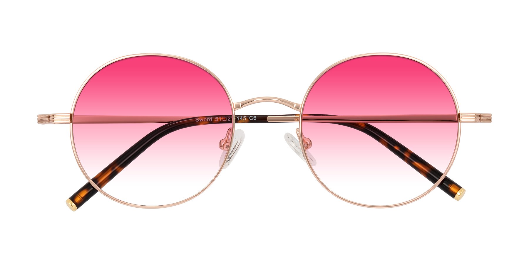 Folded Front of Sword in Rose Gold/Tortoise with Pink Gradient Lenses