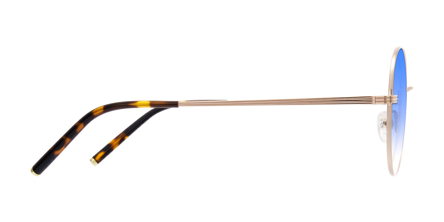 Side of Sword in Rose Gold/Tortoise with Blue Gradient Lenses