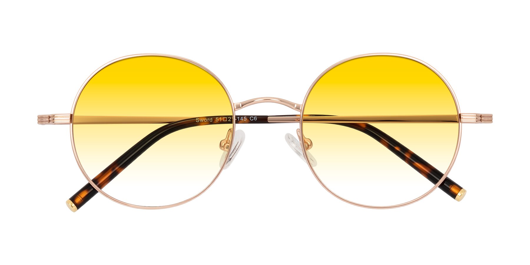 Folded Front of Sword in Rose Gold/Tortoise with Yellow Gradient Lenses