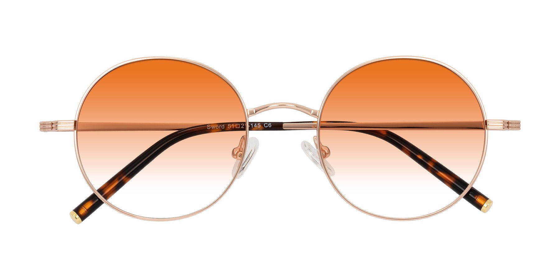 Folded Front of Sword in Rose Gold/Tortoise with Orange Gradient Lenses