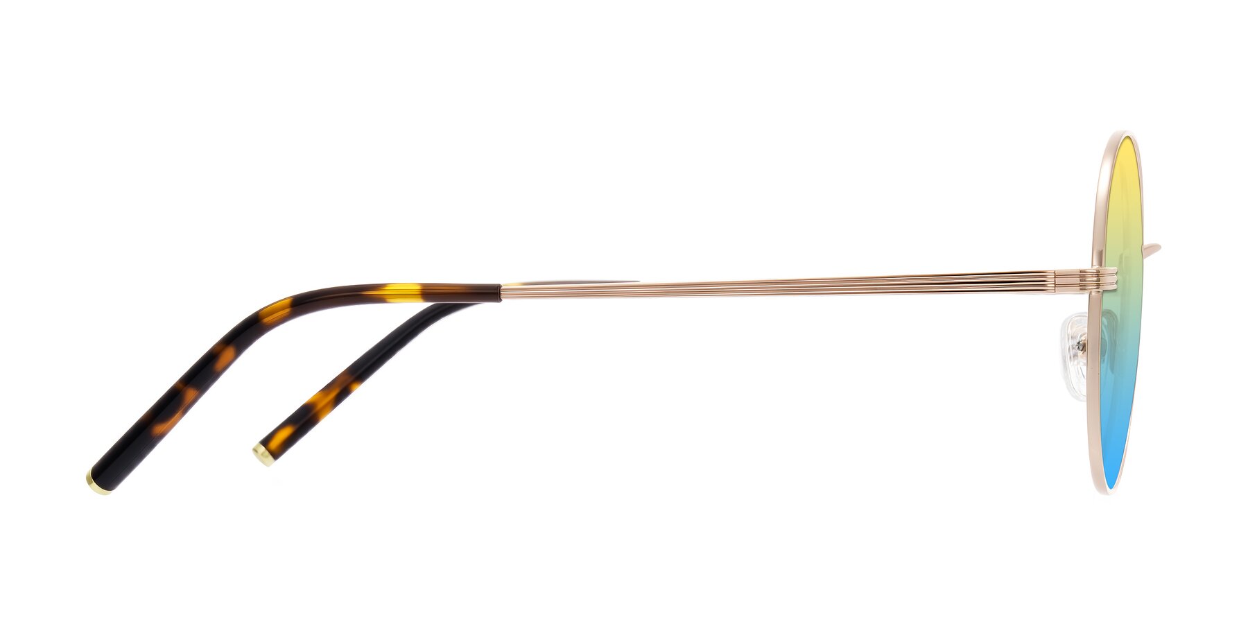 Side of Sword in Rose Gold/Tortoise with Yellow / Blue Gradient Lenses