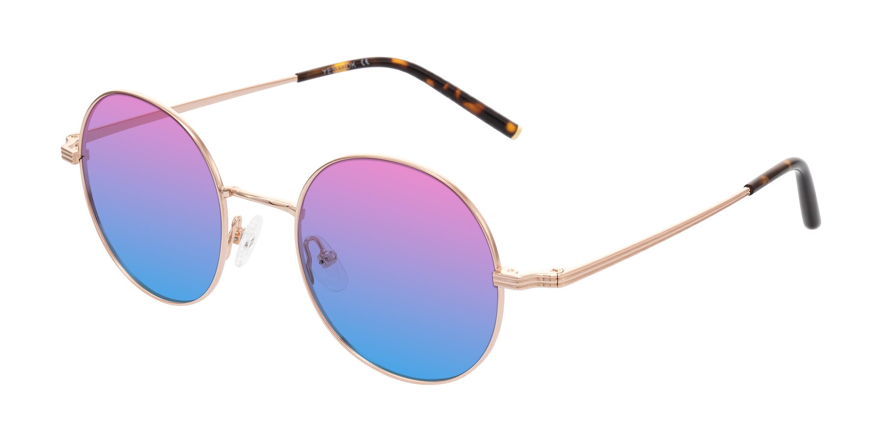 Angle of Sword in Rose Gold/Tortoise with Pink / Blue Gradient Lenses
