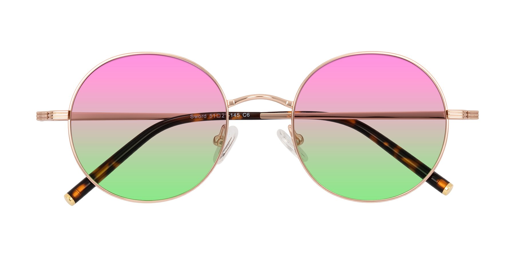 Folded Front of Sword in Rose Gold/Tortoise with Pink / Green Gradient Lenses