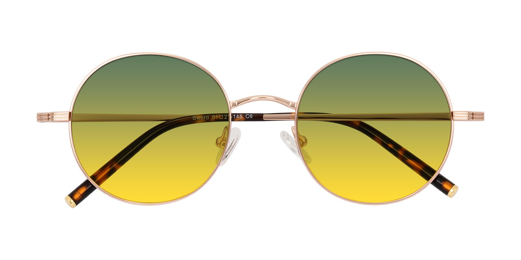 Folded Front of Sword in Rose Gold/Tortoise with Green / Yellow Gradient Lenses