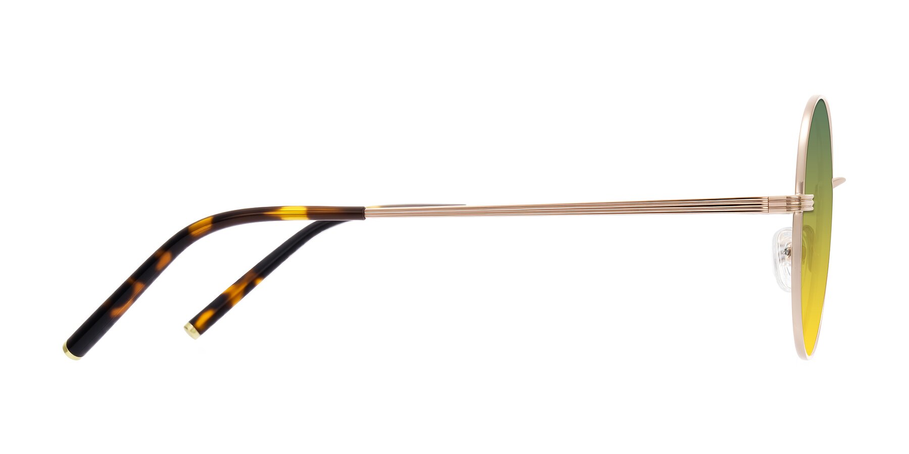 Side of Sword in Rose Gold/Tortoise with Green / Yellow Gradient Lenses