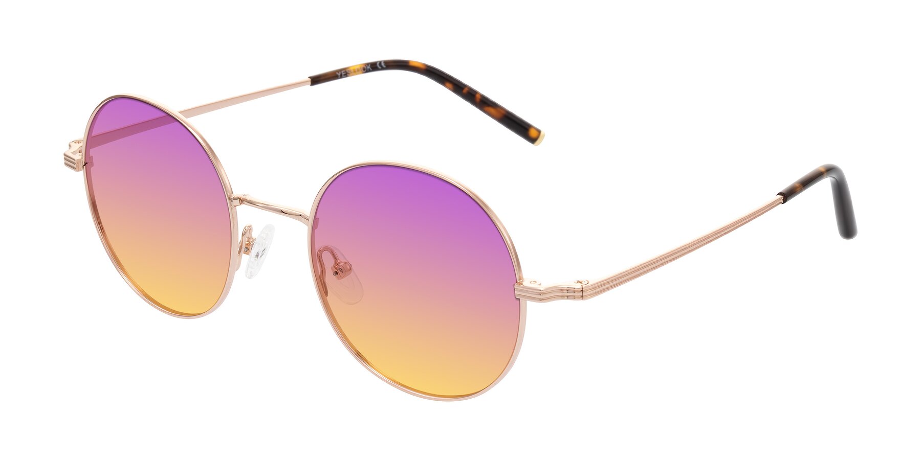 Angle of Sword in Rose Gold/Tortoise with Purple / Yellow Gradient Lenses