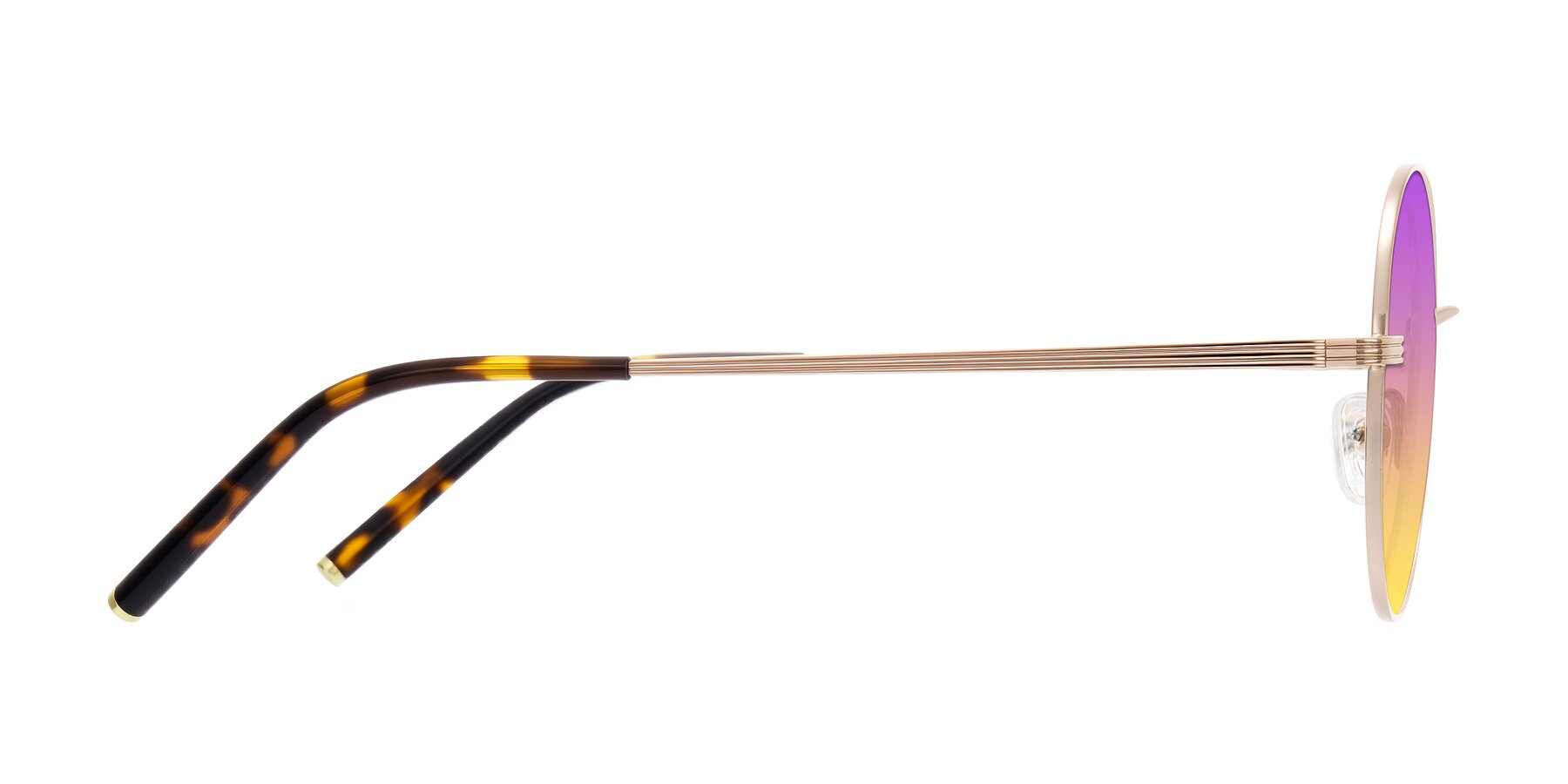 Side of Sword in Rose Gold/Tortoise with Purple / Yellow Gradient Lenses