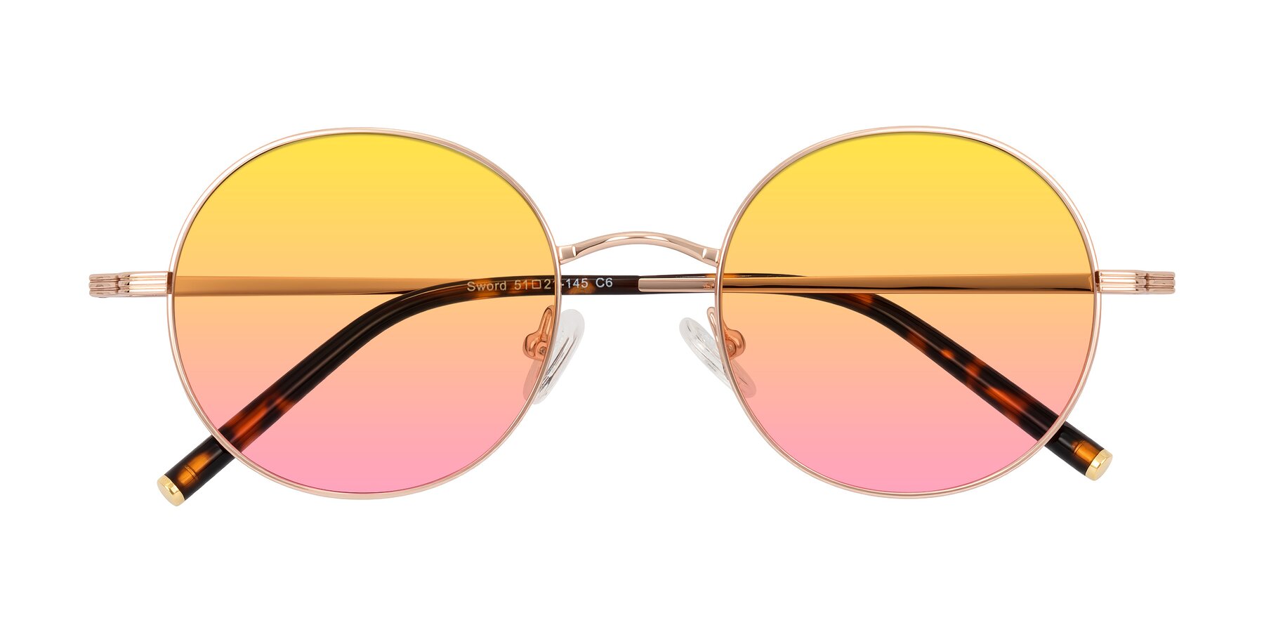 Folded Front of Sword in Rose Gold/Tortoise with Yellow / Pink Gradient Lenses