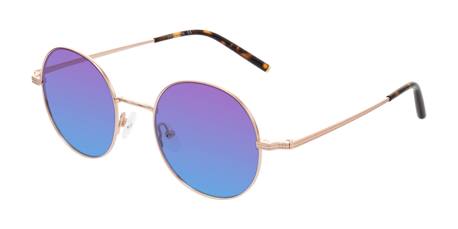 Angle of Sword in Rose Gold/Tortoise with Purple / Blue Gradient Lenses