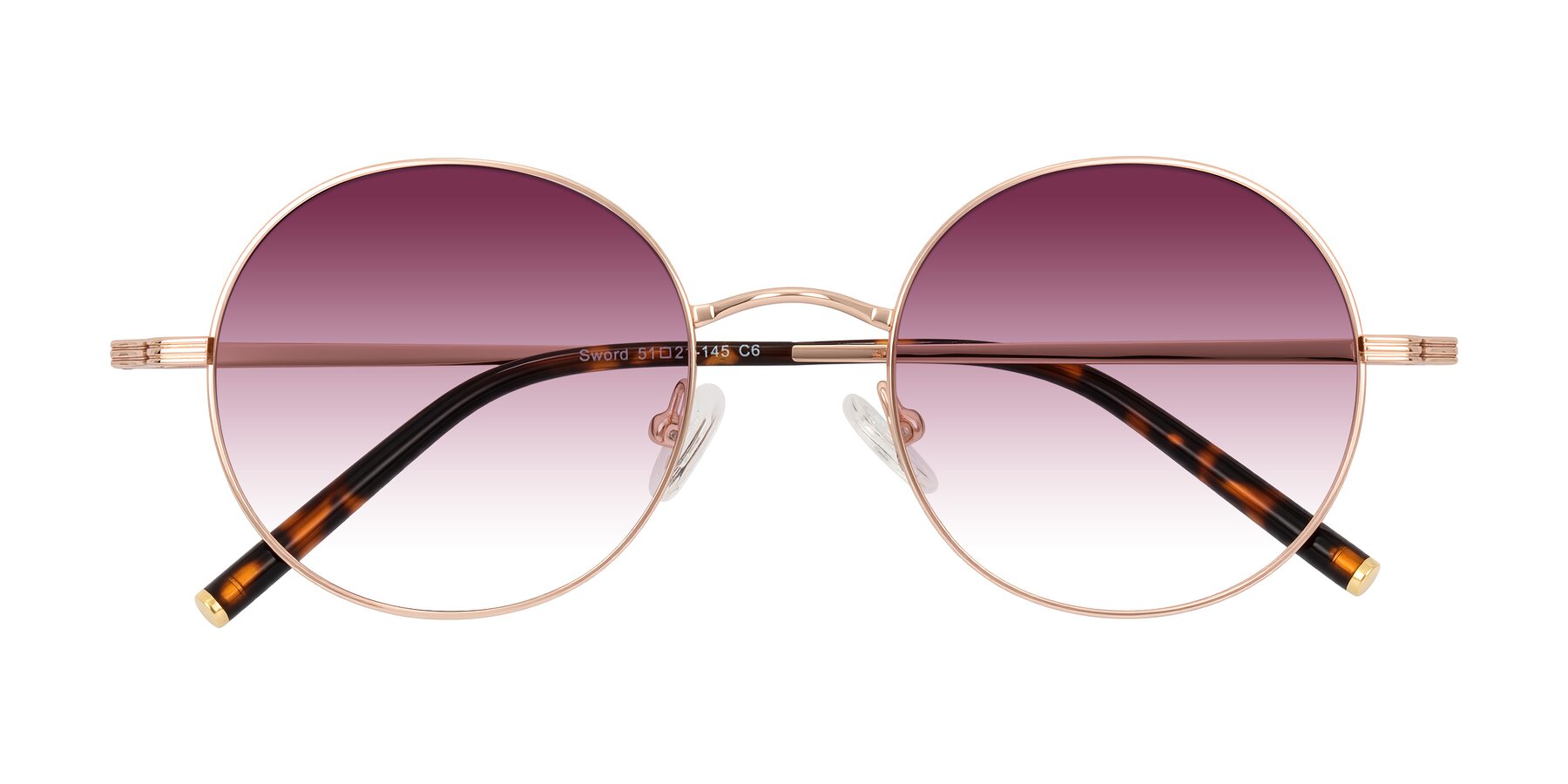Folded Front of Sword in Rose Gold/Tortoise with Wine Gradient Lenses