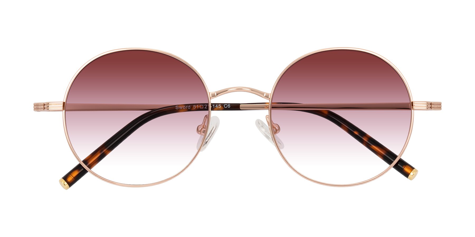 Folded Front of Sword in Rose Gold/Tortoise with Garnet Gradient Lenses
