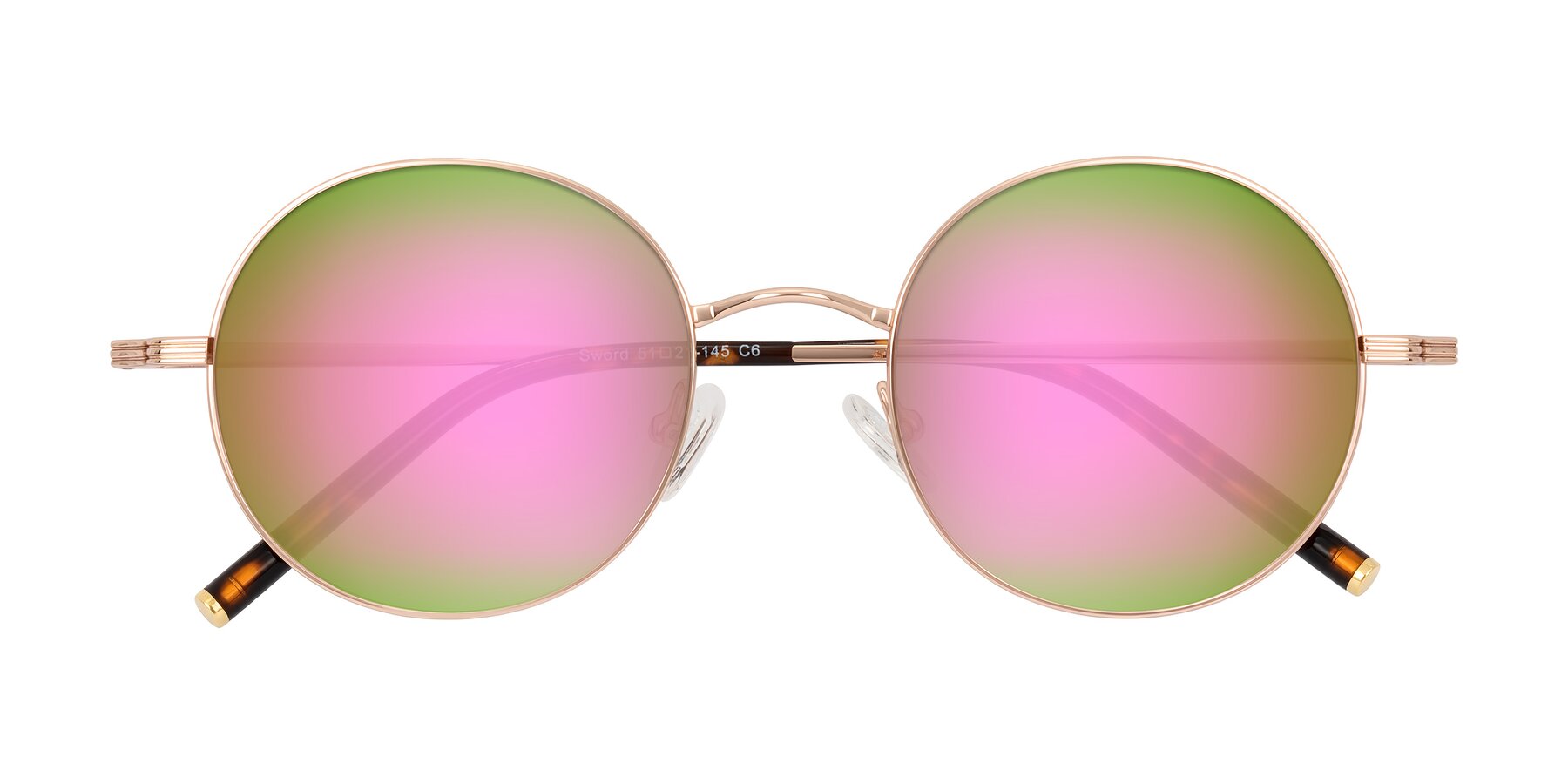Folded Front of Sword in Rose Gold/Tortoise with Pink Mirrored Lenses