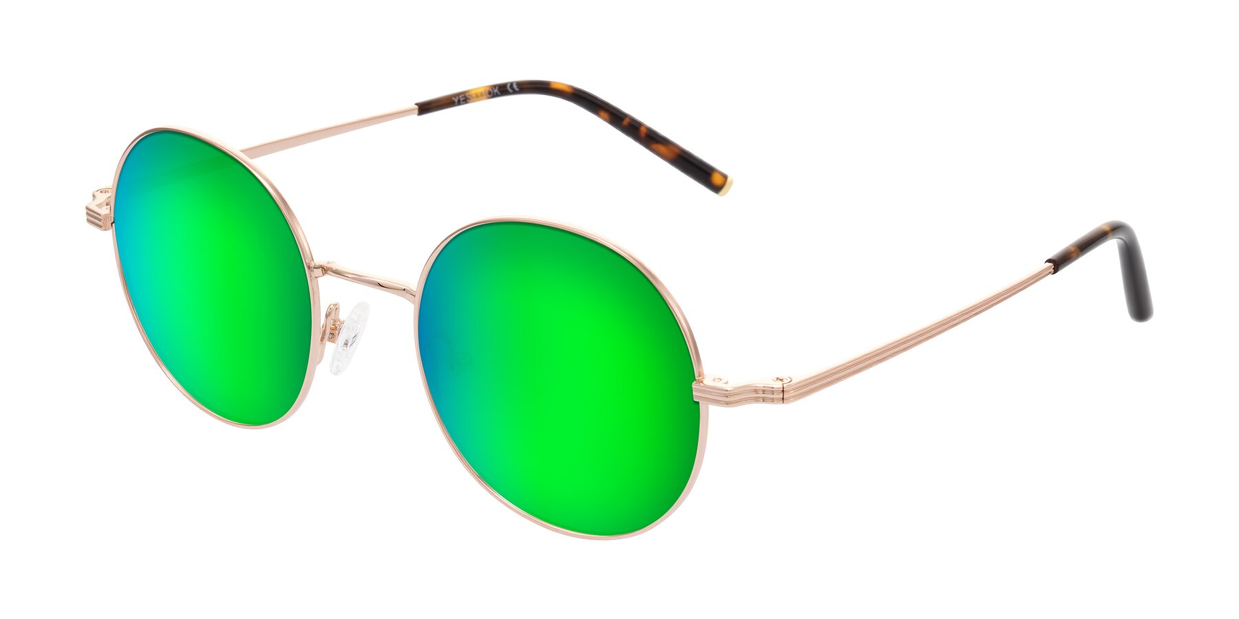 Angle of Sword in Rose Gold/Tortoise with Green Mirrored Lenses