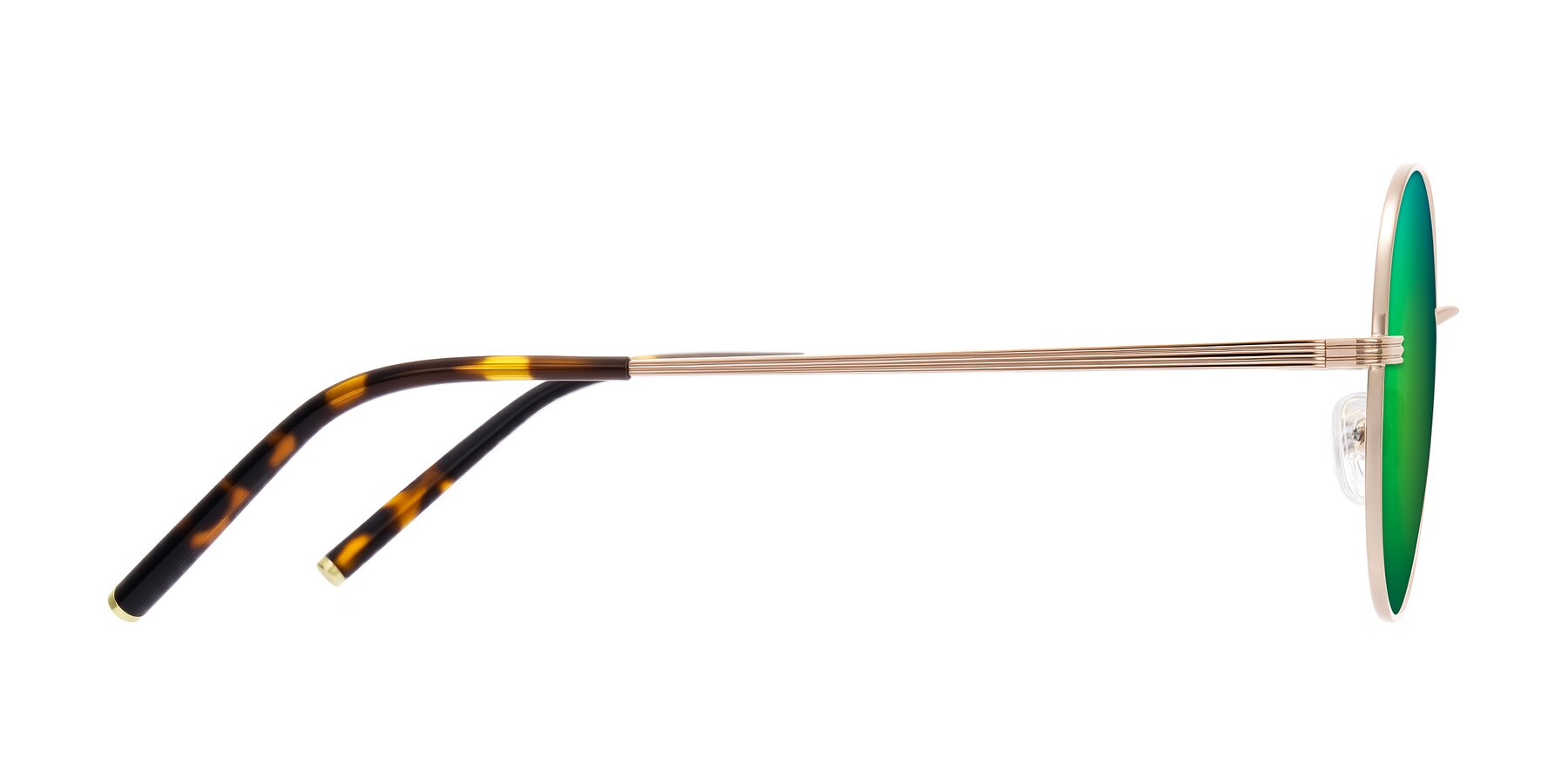 Side of Sword in Rose Gold/Tortoise with Green Mirrored Lenses