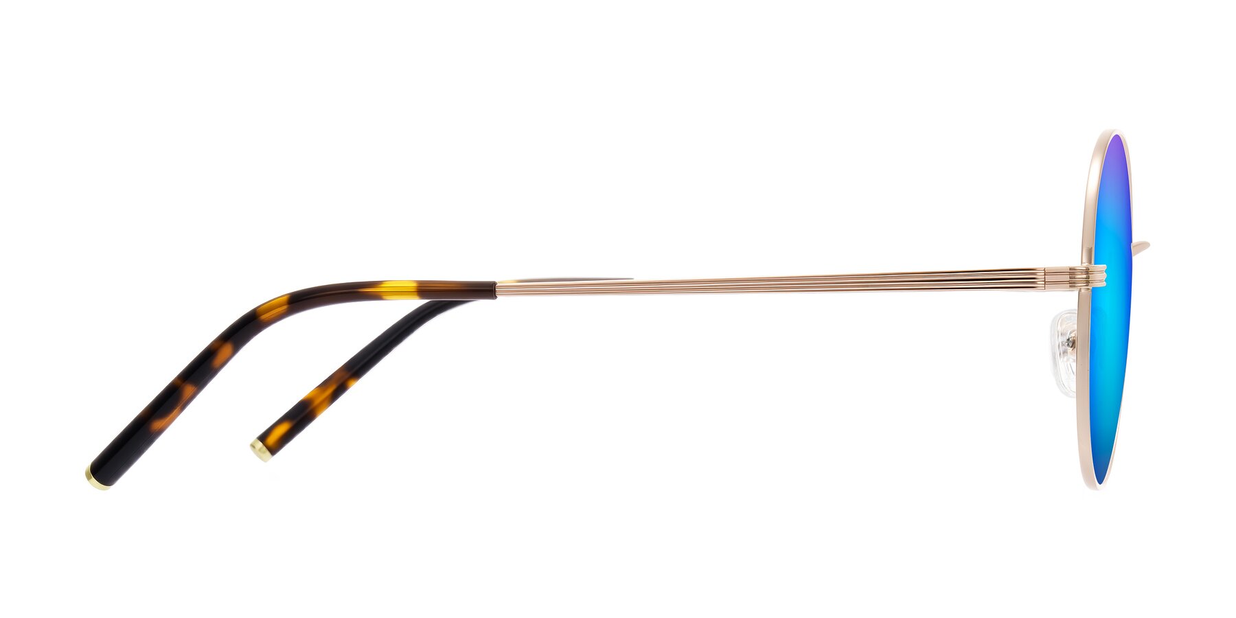 Side of Sword in Rose Gold/Tortoise with Blue Mirrored Lenses