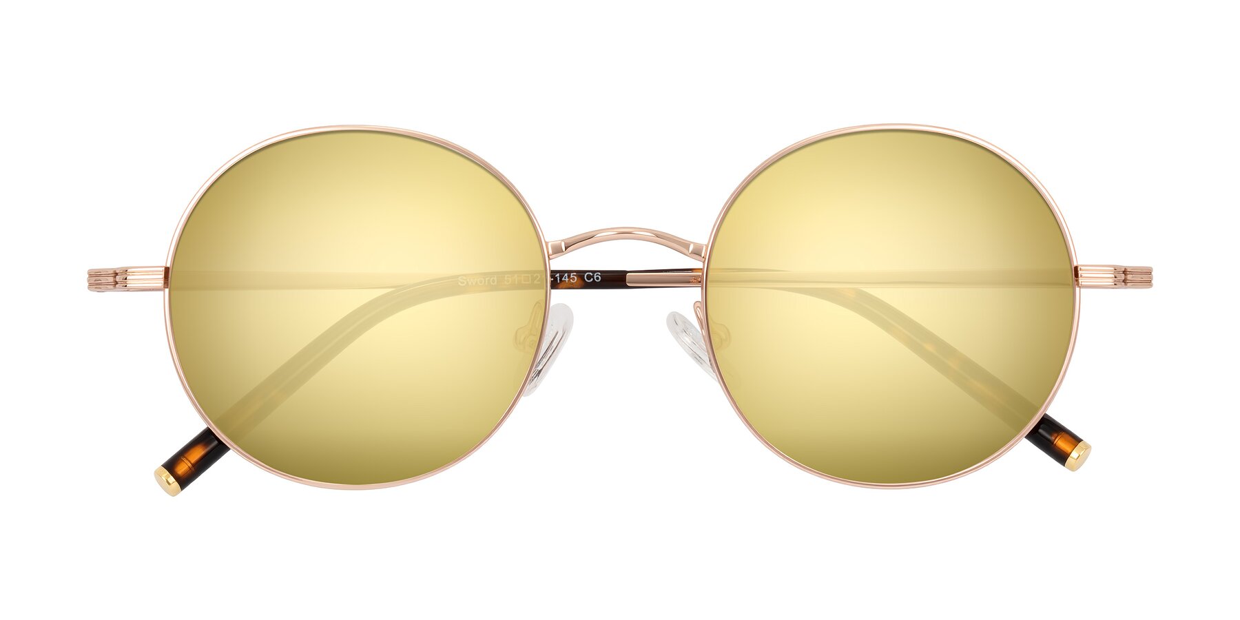 Folded Front of Sword in Rose Gold/Tortoise with Gold Mirrored Lenses