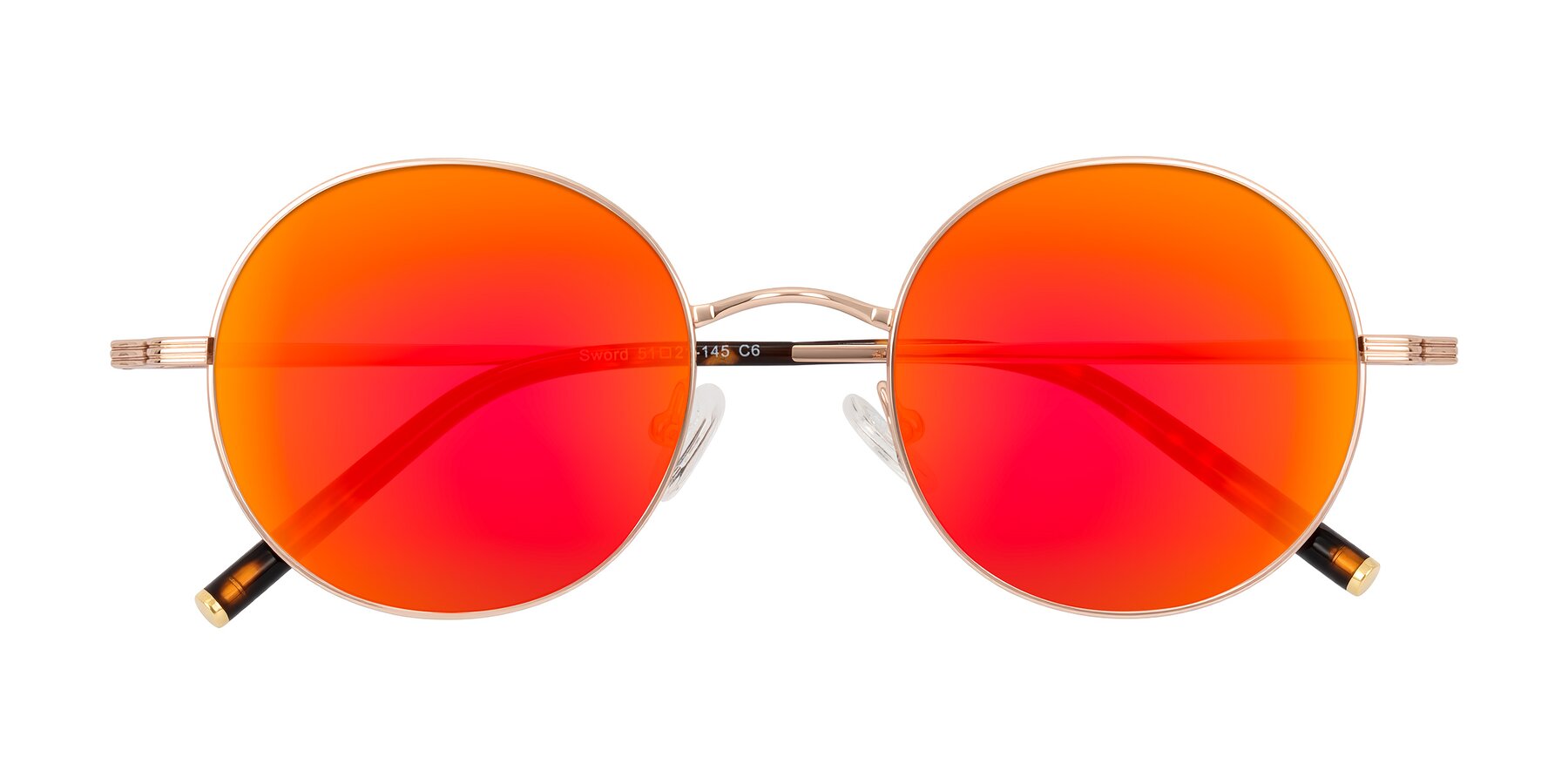 Folded Front of Sword in Rose Gold/Tortoise with Red Gold Mirrored Lenses