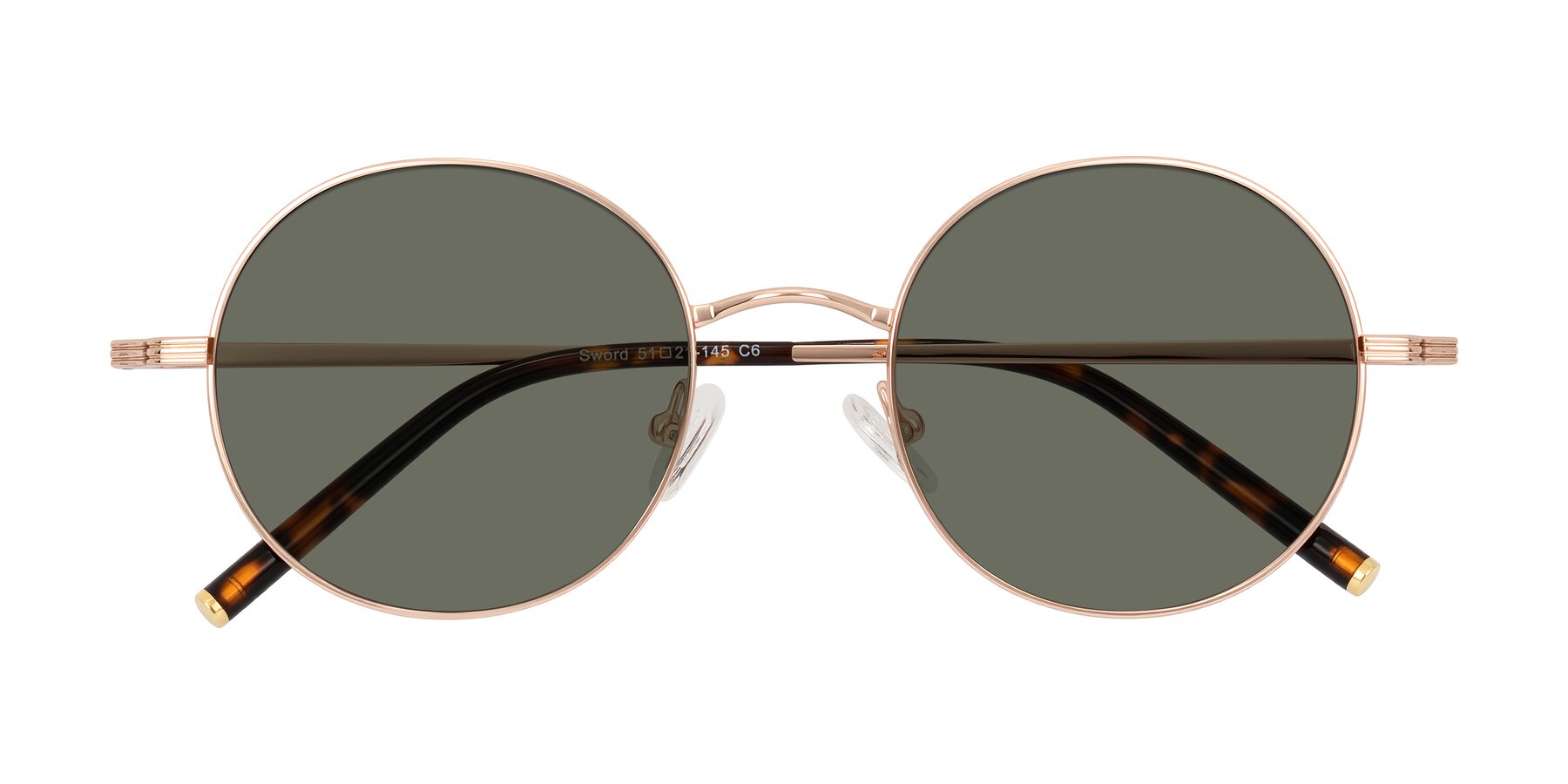 Folded Front of Sword in Rose Gold/Tortoise with Gray Polarized Lenses