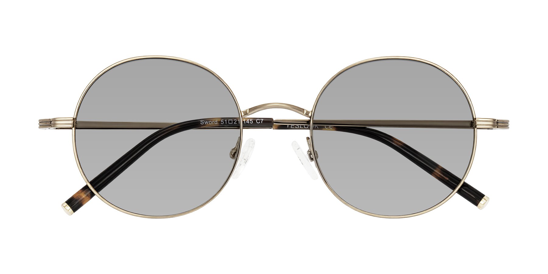 Folded Front of Sword in Antique Brass/Tortoise with Light Gray Tinted Lenses