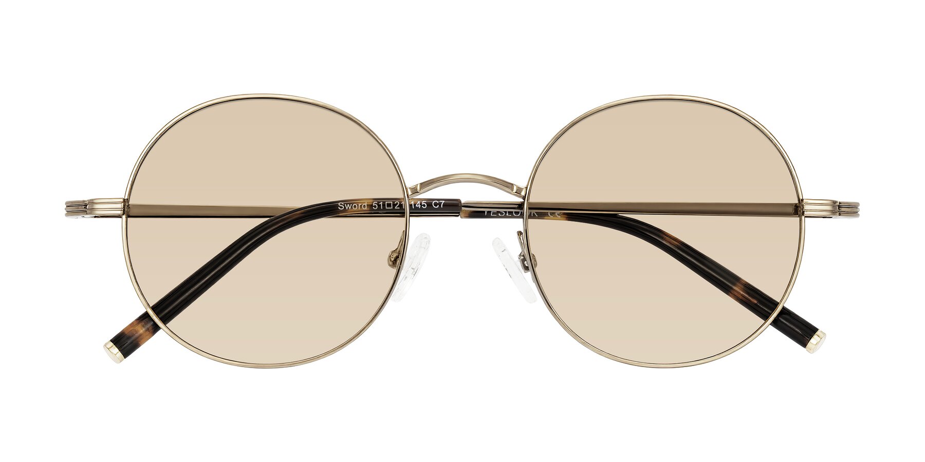 Folded Front of Sword in Antique Brass/Tortoise with Light Brown Tinted Lenses