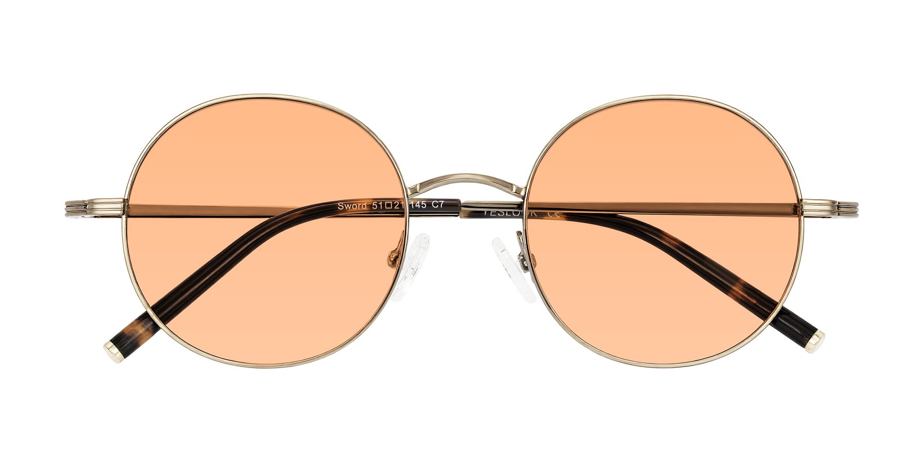 Folded Front of Sword in Antique Brass/Tortoise with Light Orange Tinted Lenses