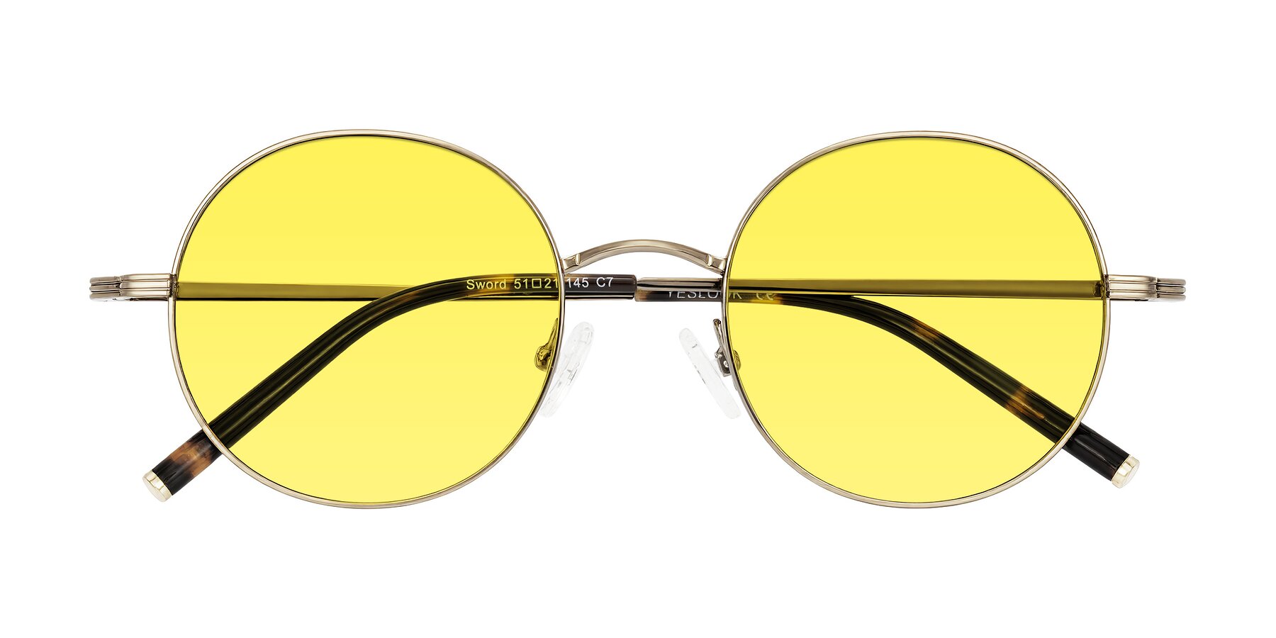 Folded Front of Sword in Antique Brass/Tortoise with Medium Yellow Tinted Lenses