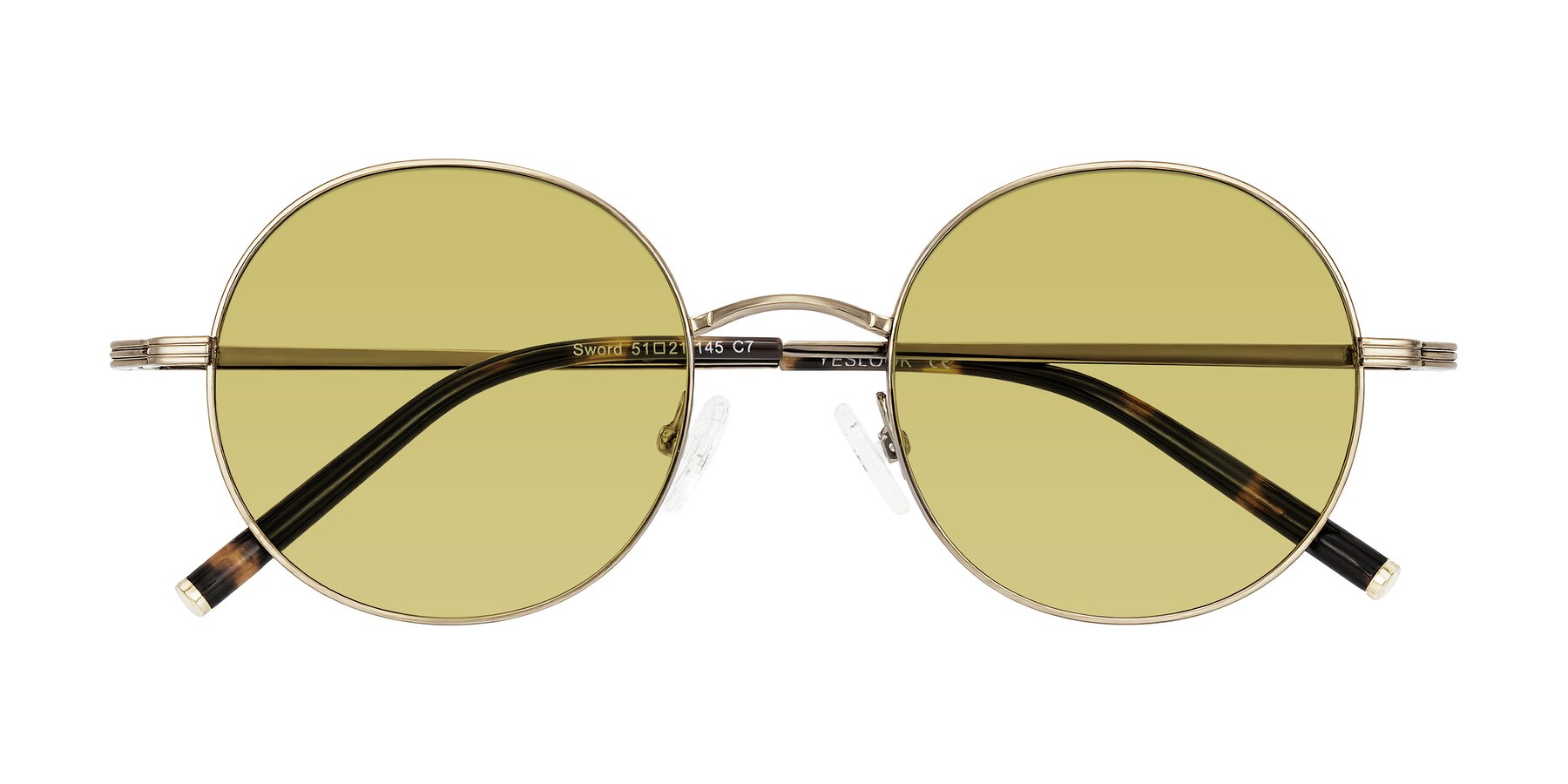 Folded Front of Sword in Antique Brass/Tortoise with Medium Champagne Tinted Lenses