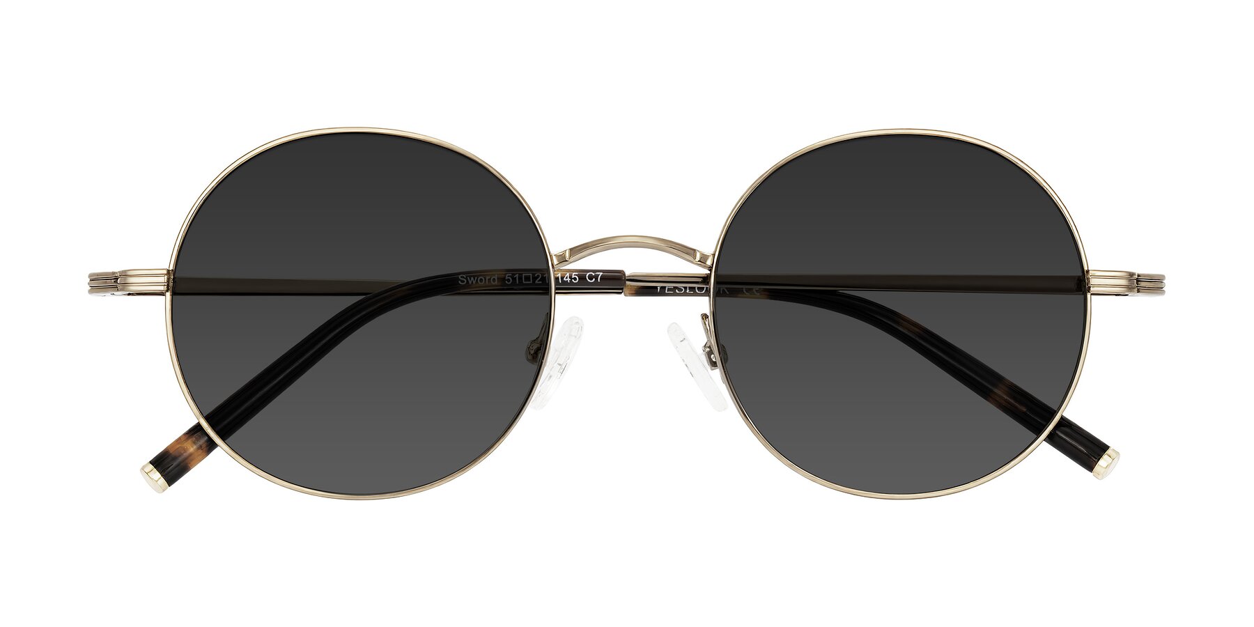 Folded Front of Sword in Antique Brass/Tortoise with Gray Tinted Lenses