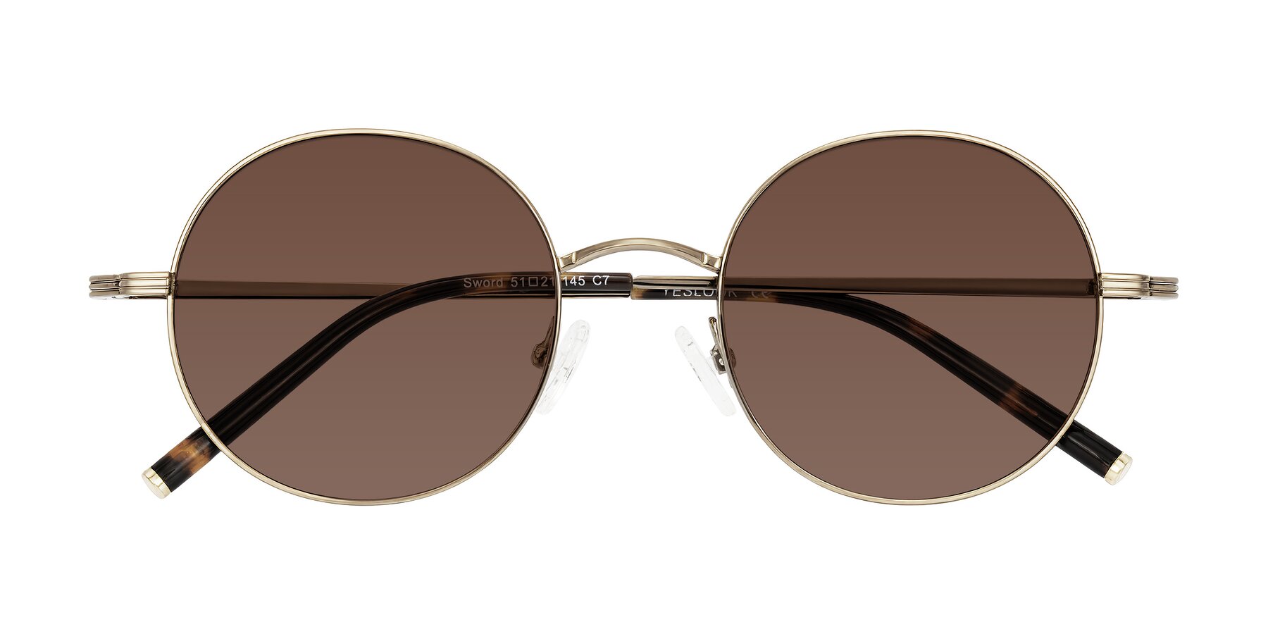 Folded Front of Sword in Antique Brass/Tortoise with Brown Tinted Lenses